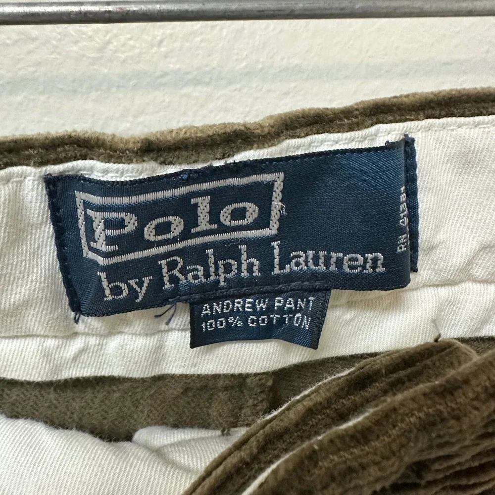 Polo Ralph Lauren Andrew Pant Mens 32 Olive Green Wide Wale Corduroy Pleated